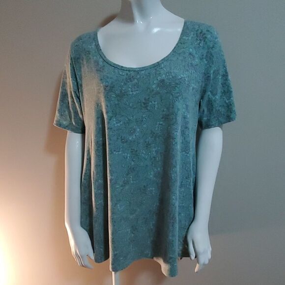 LuLaRoe Green & Blue Floral Short Sleeve Tee (S) - Picture 2 of 5